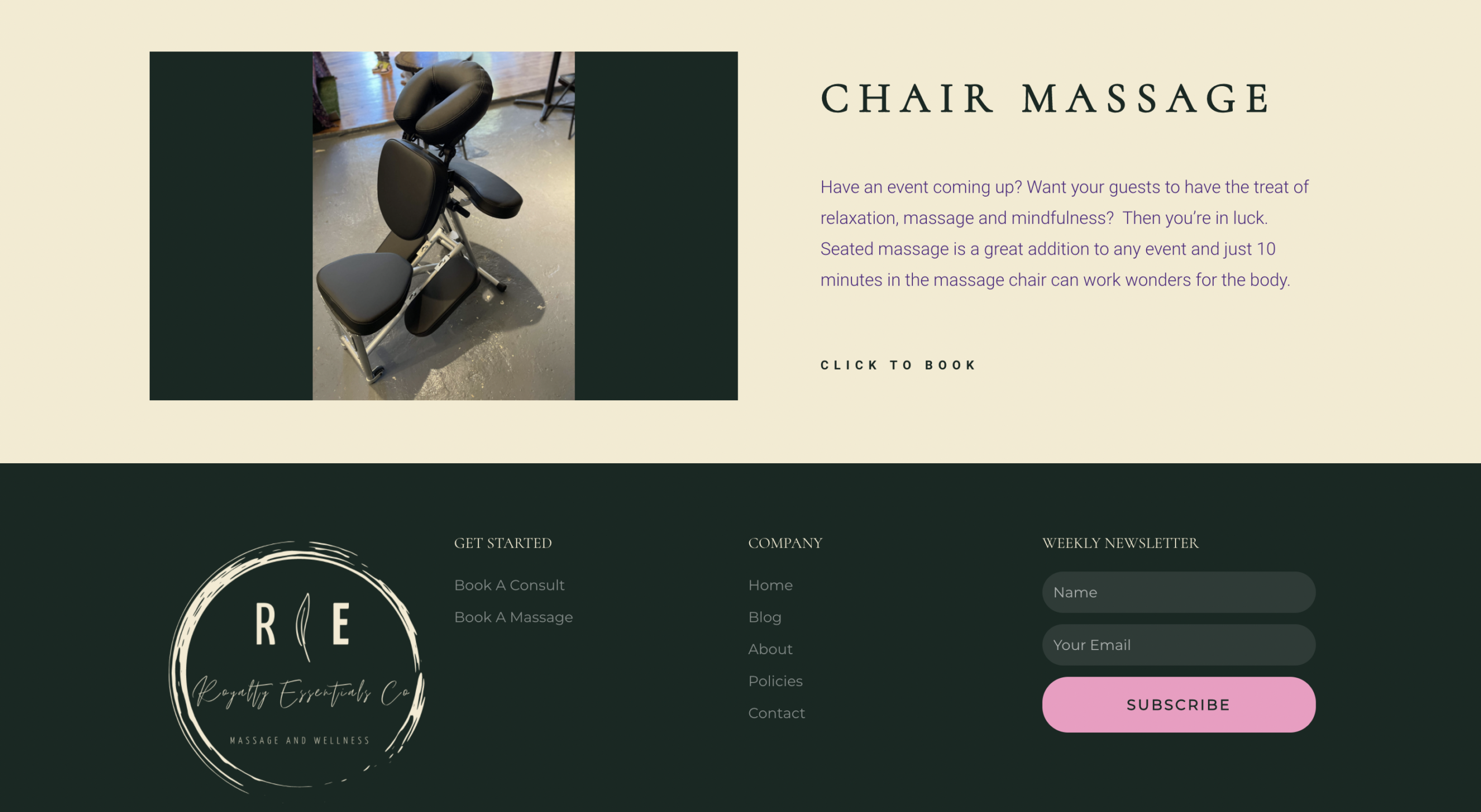 Massage therapy website screenshot
